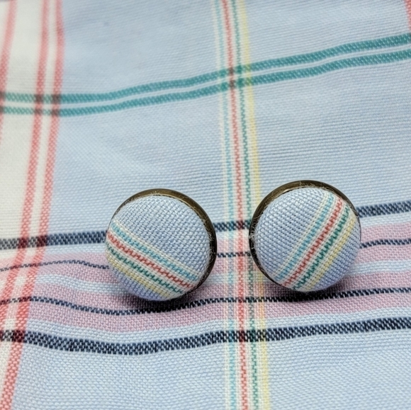 New Handmade | Upcycled Striped Button Stud Earrings. - Picture 4 of 4